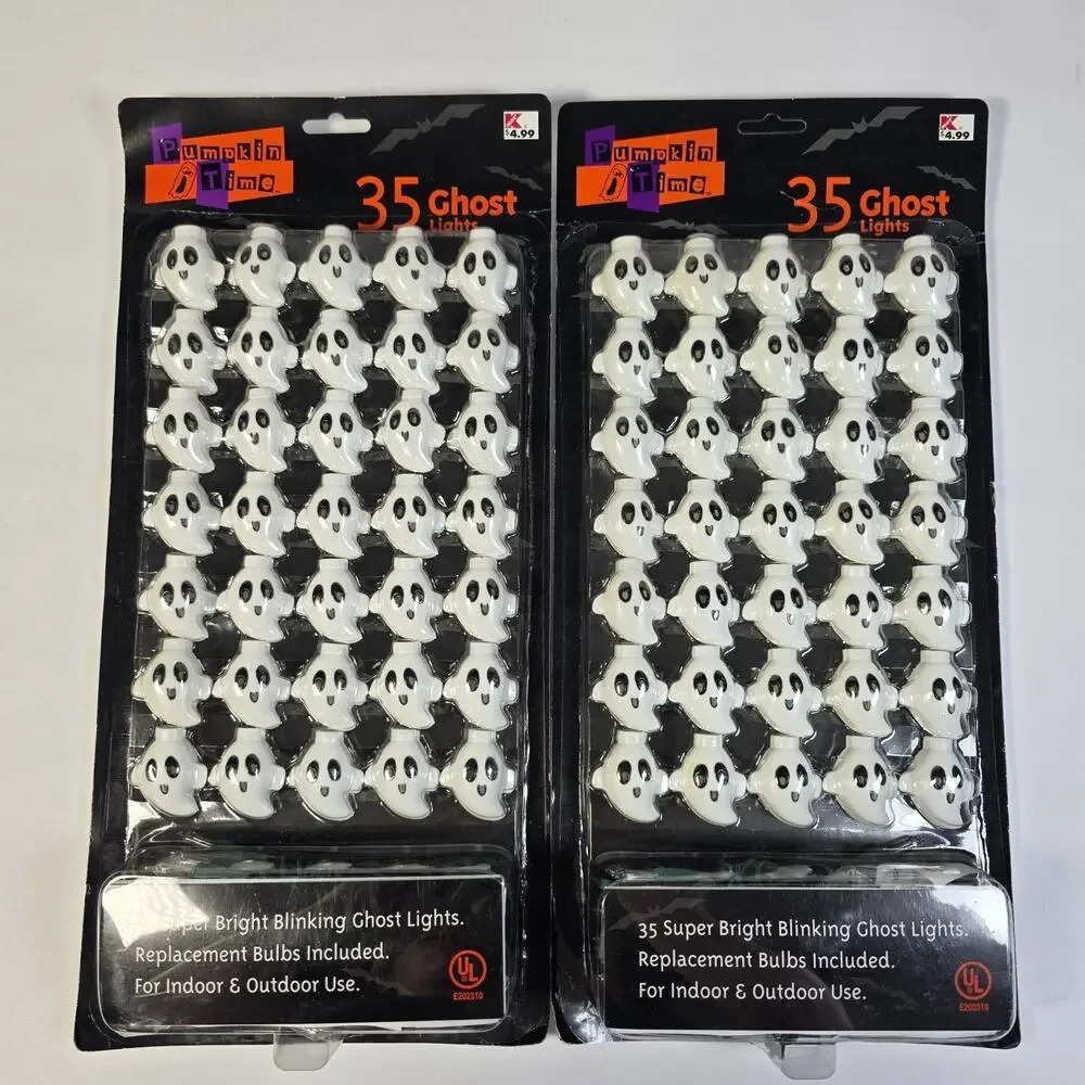 Vintage Pumpkin Time 2 packs of 35 Ghost Halloween Lights Kmart Blinking